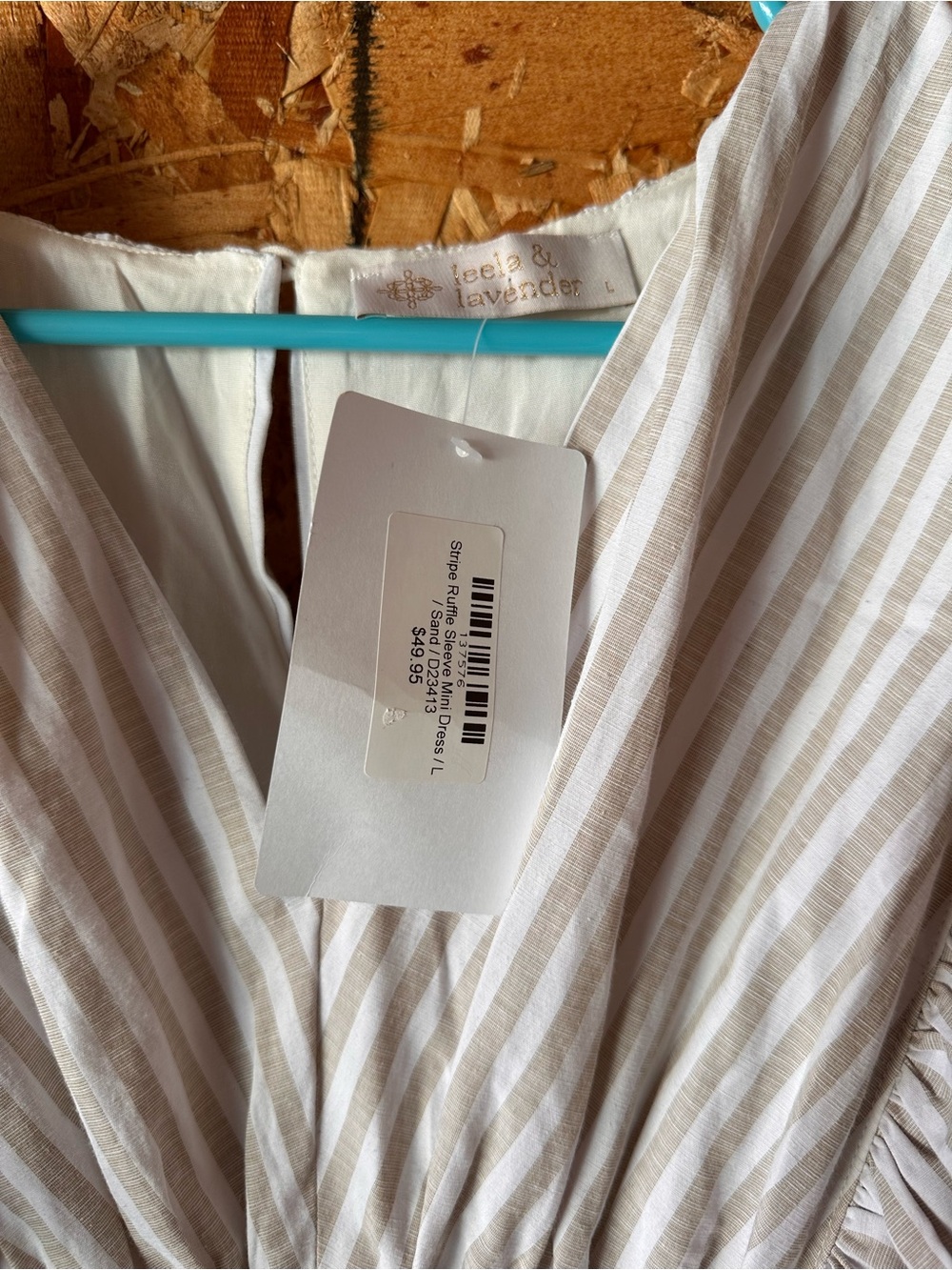 Girls' Neutral Stripe Ruffle Sleeve Dress - Picture 2 of 2